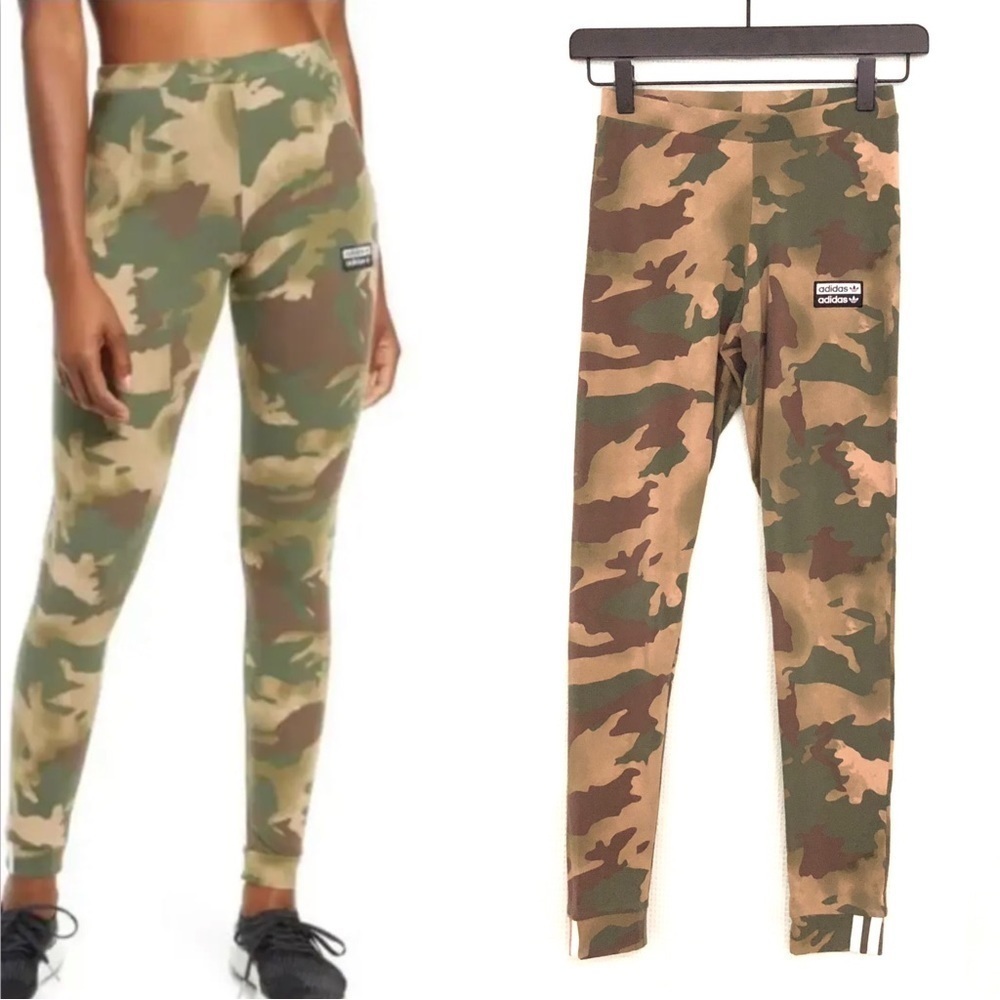 Adidas Originals Green Camo Tights Streetwear Cotton EUC Women's XS